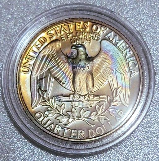 Rainbow-Toned-1980-S-Proof-Quarter.-Washington-Looks-Sick.