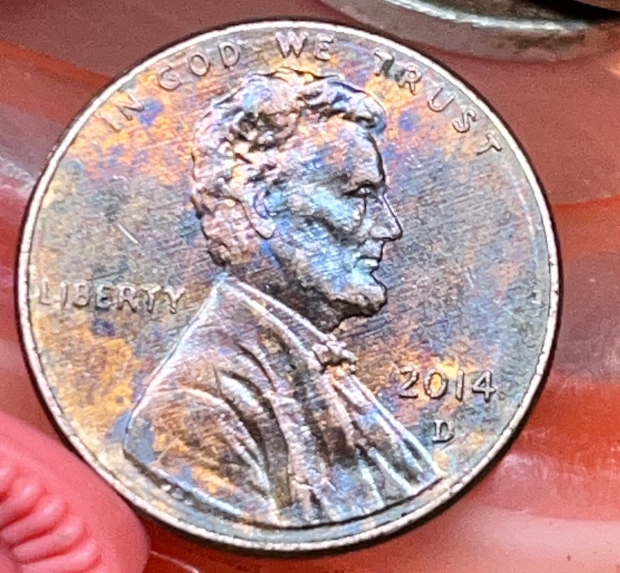 2014---D-Lincoln-Cent-Beautifully-Toned---Polish-?-Error-?-Crack-Behind-His-Head?