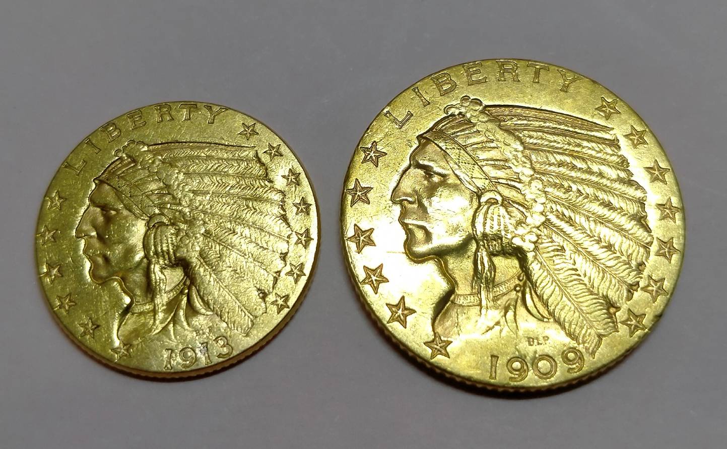 1909-D-$5-And-1913-$2.5-Gold-Indians--Genuine?