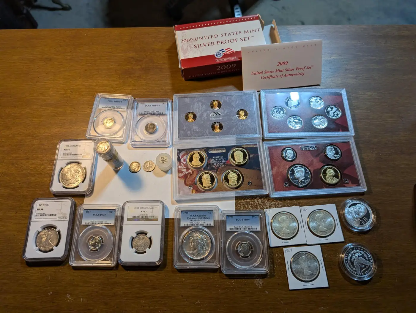 3/24-Update---Slabbed-Wl,49-S-Key-Date-Roll,-Dimes-Slabbed,-1921-Peace-Doll-Unc