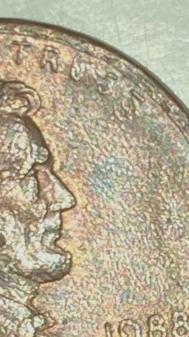Weird-Coin-With-Too-Many-Defects-Has-Multiples-8-Marked-All-Over-The-Coin-And-REV-DD-1988-D-Cent