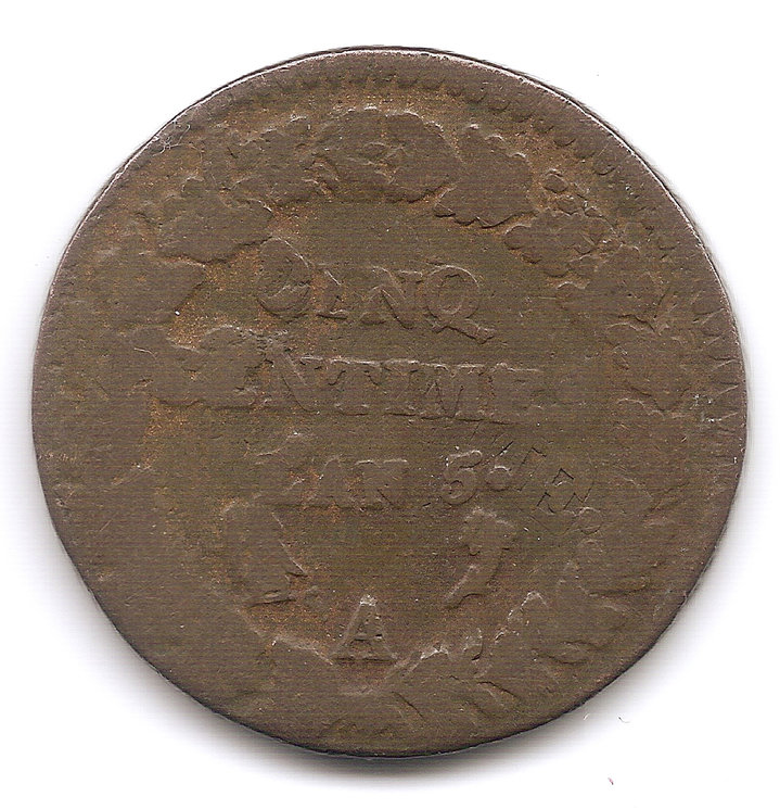France-L'an-5-Centimes-Overstrike-Krause-Reported,-Not-Confirmed