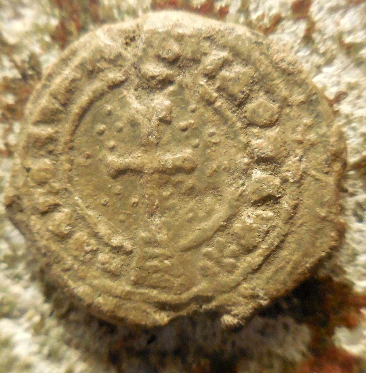 Two-Neat-Byzantine-Lead-Seals,-43-MM-Large-Seal-&-22-MM-Cross-And-Stairs