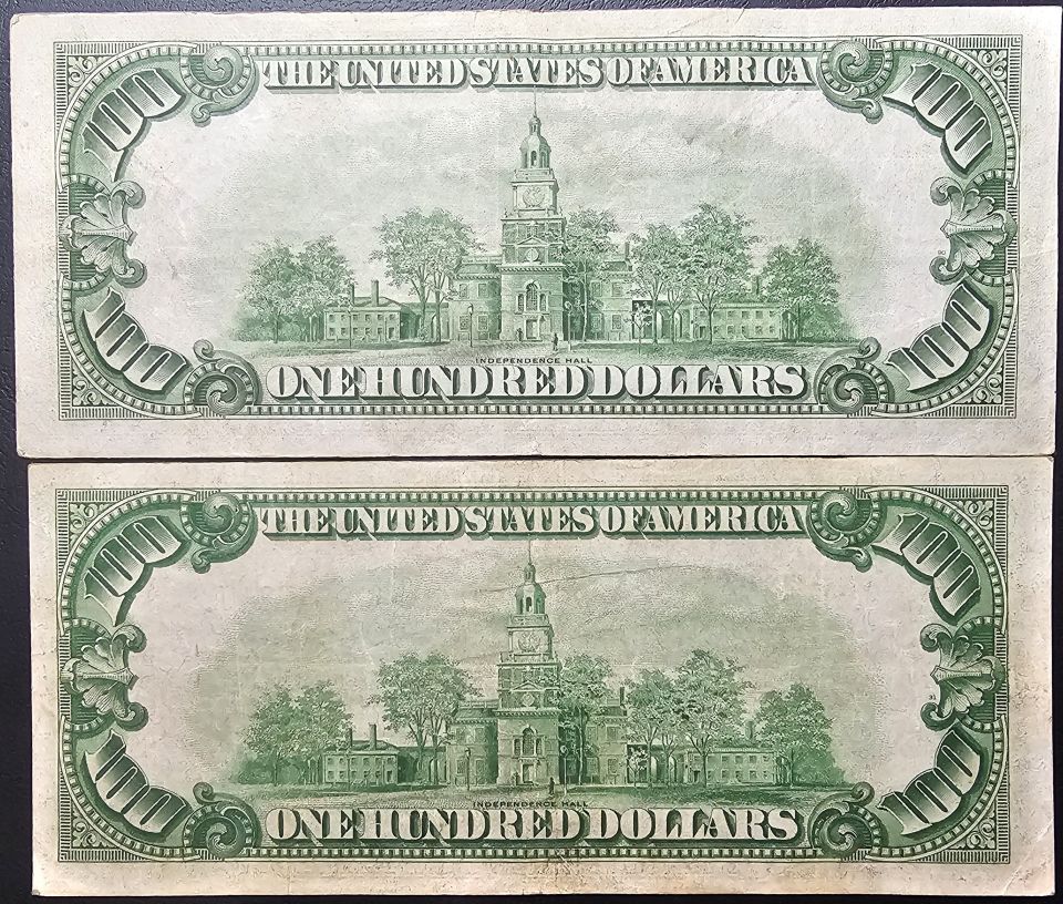 Two-1934-$100-With-Different-Shades-Of-Green
