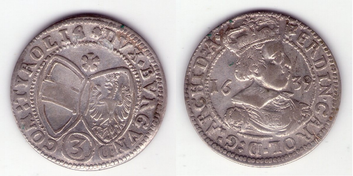 1639-Ferdinand-Charles-3-Kreuzer-Tyrol---Austria-KM#852-Inconsistencies