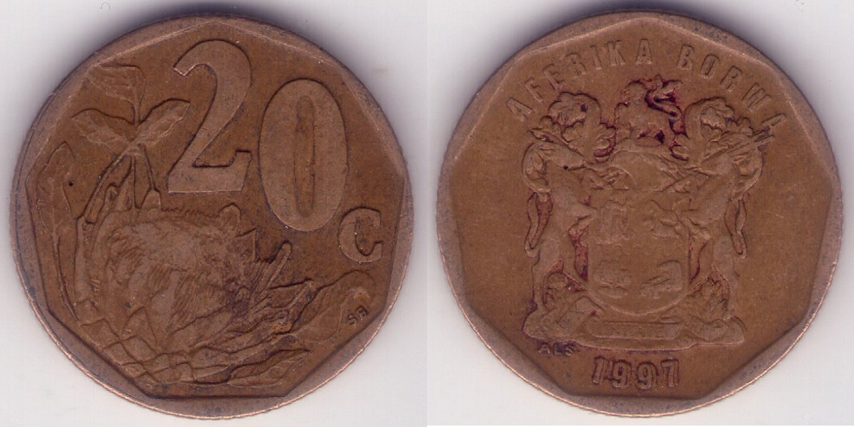1997-South-Africa-20-Cent-Coin-With-Serious-Date-Doubling
