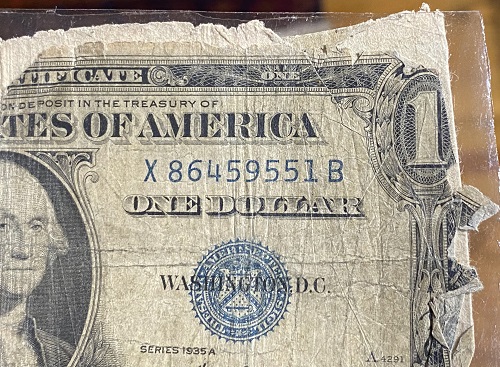 Ugliest-1935-$1-Silver-Certificate-Error-Separated-2-Halves