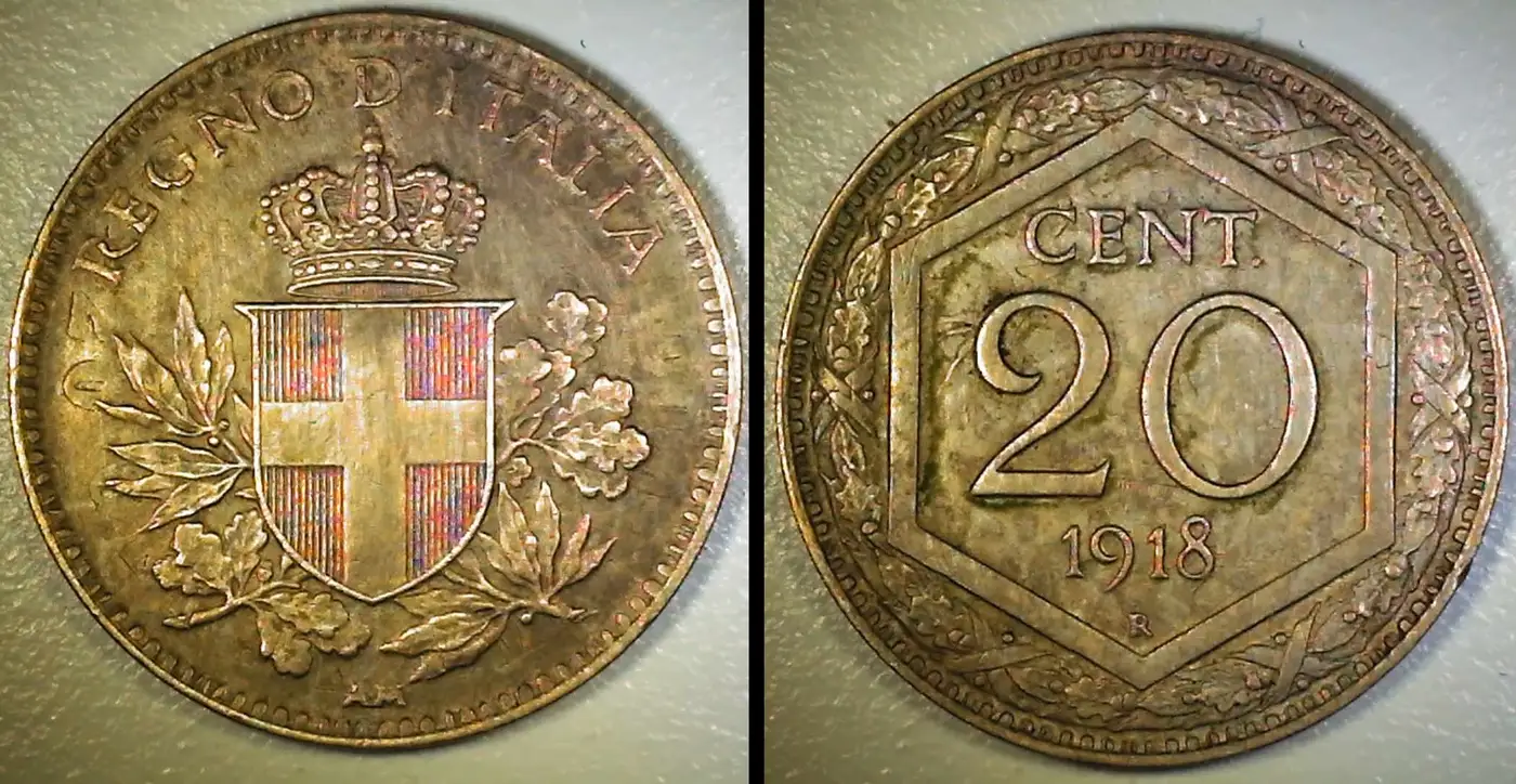 Another-1918-Italian-20-Centesimi---Overstruck-On-KM#28