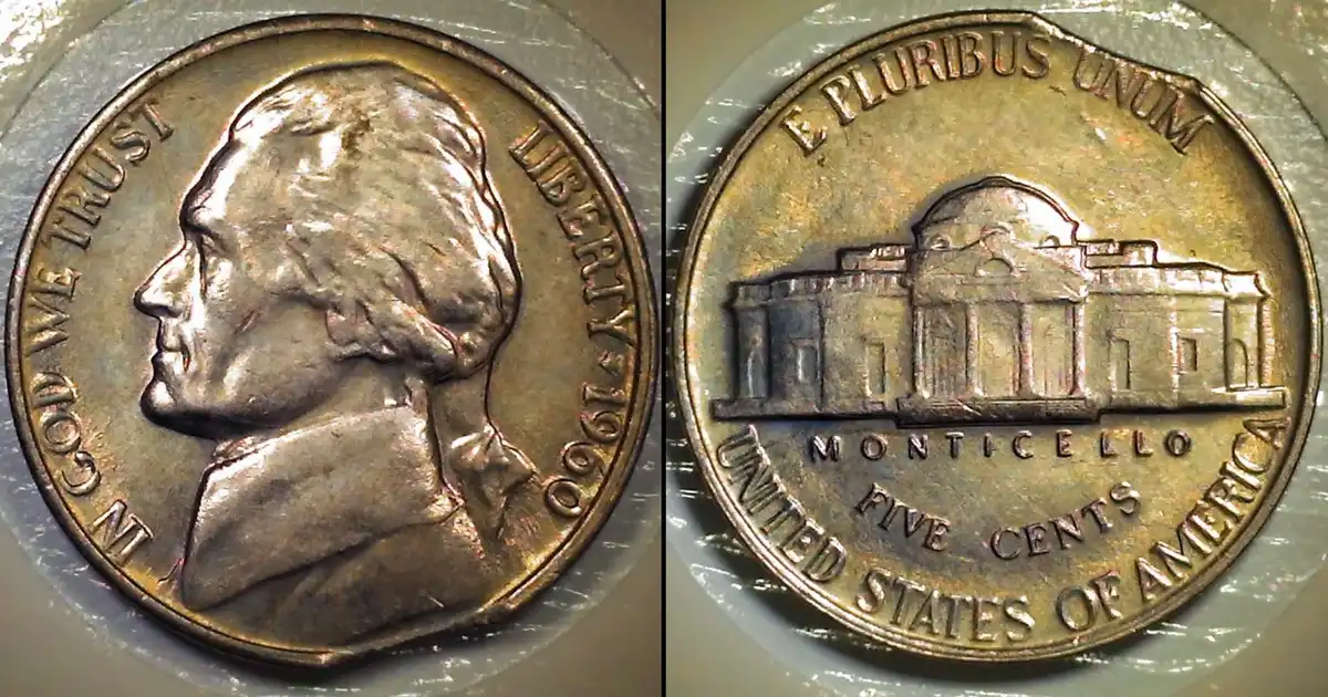1960-MS-Jefferson-Nickel-W/Planchet-Clip