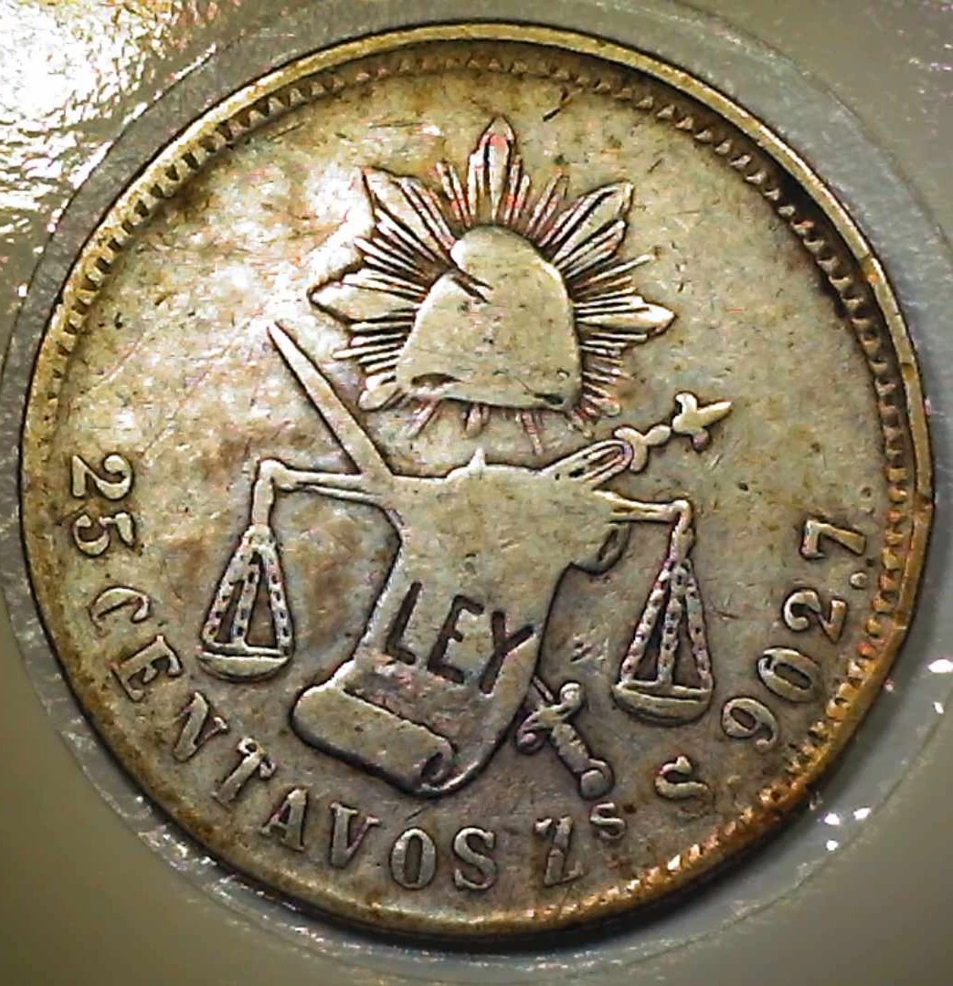 1885-Zs-Mexico---25-Centavos-W/Arcing-Die-Crack,-Tilted-&-Re-Punched-Reverse-Die