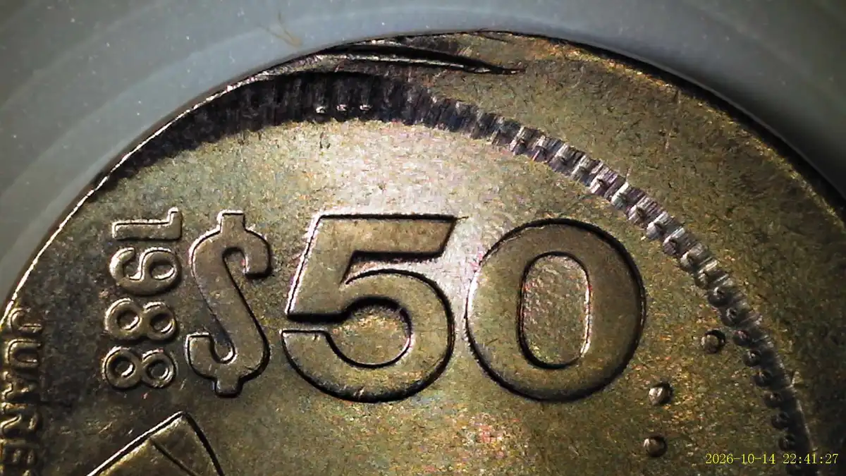 1988-Mexico---50-Pesos,-10-15%-Off-Center-Strike