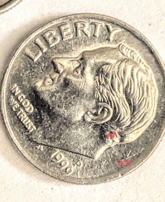 1999--P-Dime-Odd-Markings-On-My-Coin.