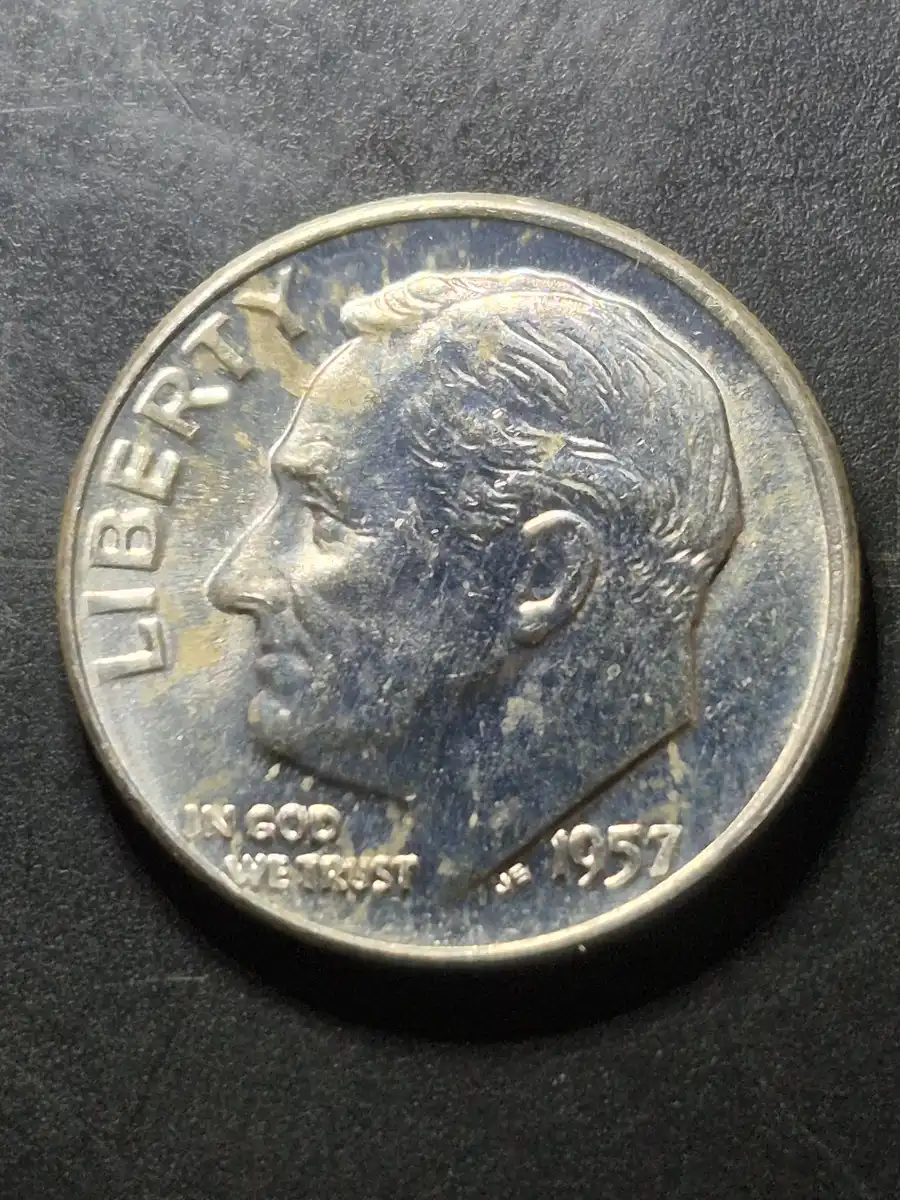 1957-D-Roosevelt-Dime-10c---Possible-DDO-Or-Machine-Doubling?