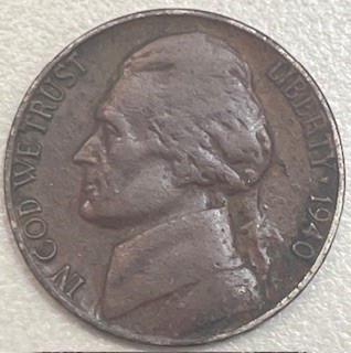 1940-Nickel---Brown-Color---Weighs-4.81-Grams