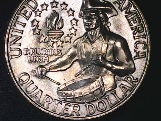 1976-Bi-Centennial-Quarter-With-Die-Chips/Slug-Marks-In-The-Drum?