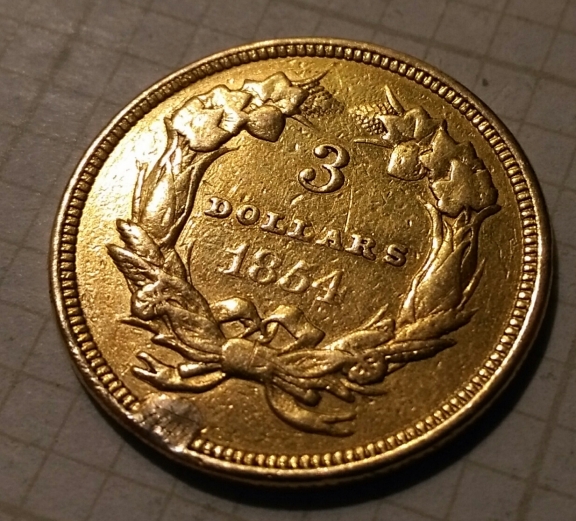 1854-3-Dollars-Gold-Coin,-Ex-Jewelry