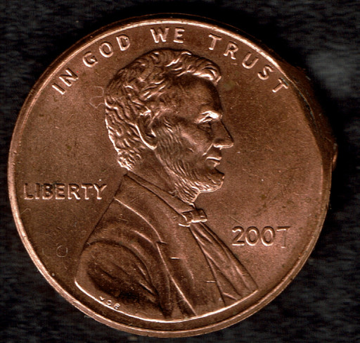 2007-Lincoln-Cent-Strikethrough,-Clip-Or-Post-Damage-?