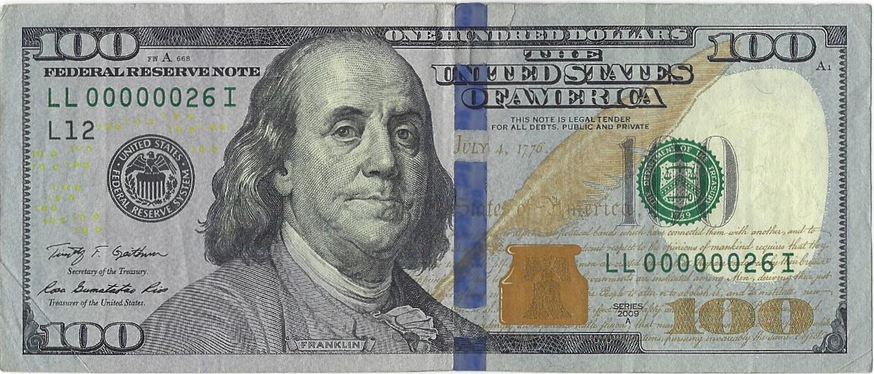 2009A-$100-Low-Serial-Number-LL-00000026-I