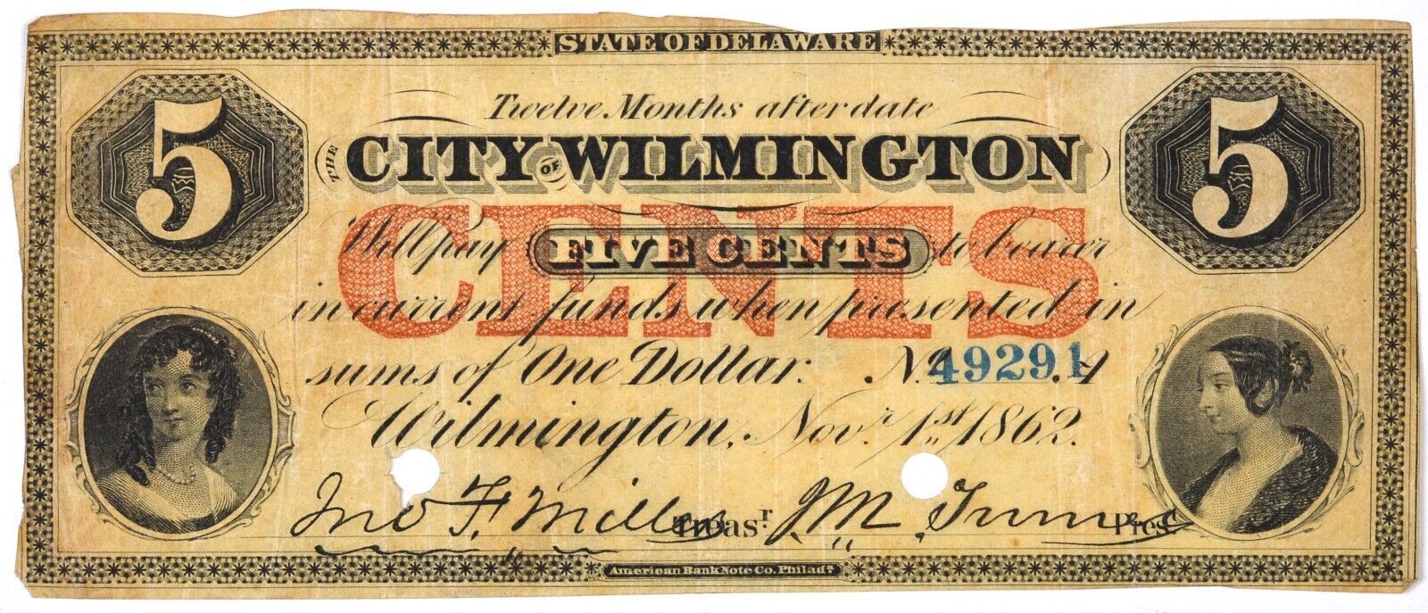 City-Of-Wilmington,-De-1862-5-C-Banknote-Inquiry