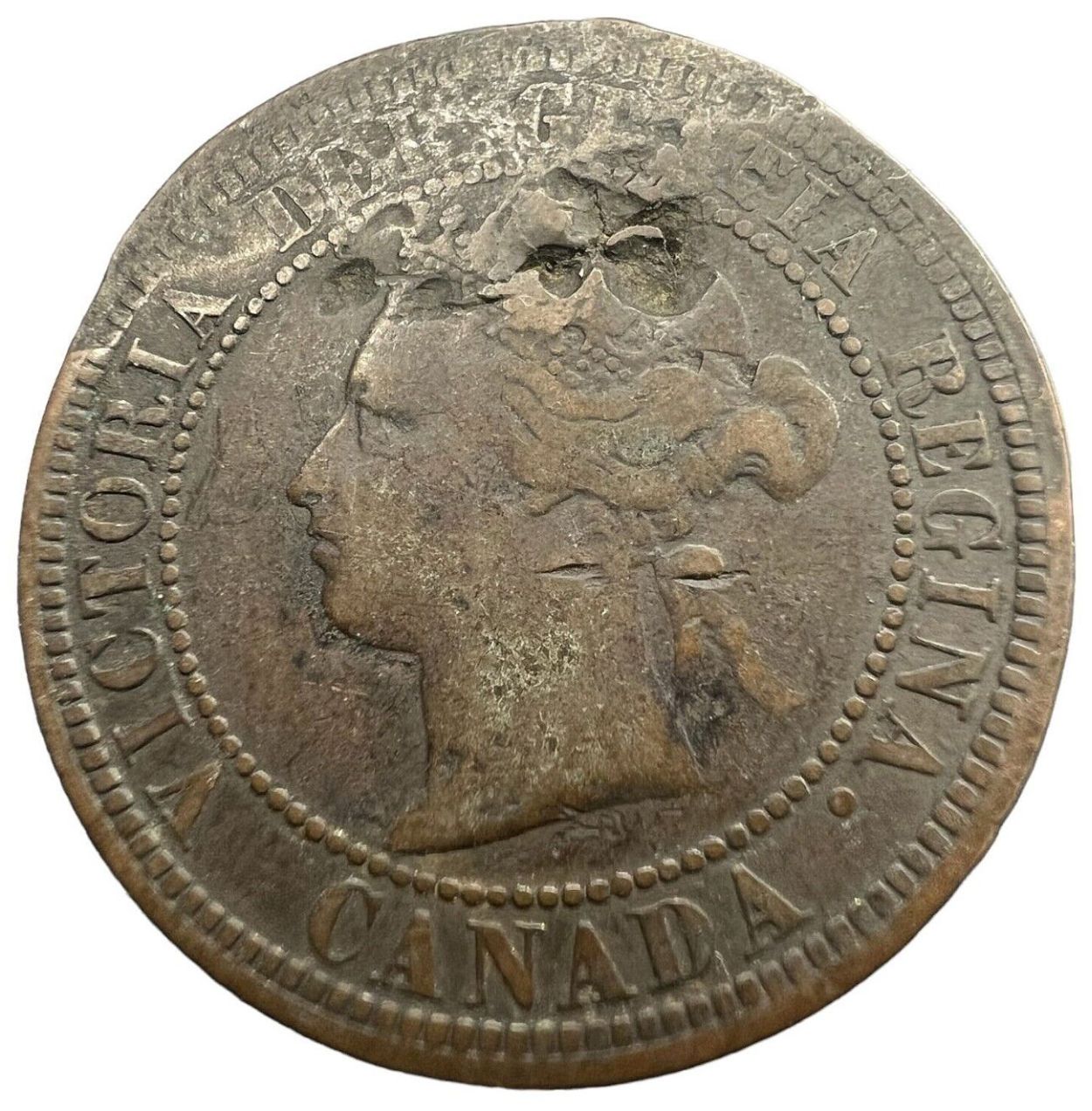 Canada-1876-H-Cent-Damage
