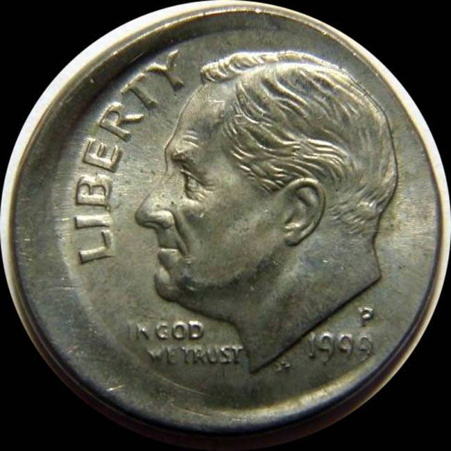1999-P-Roosevelt-Dime,-A-Little-Bit-Off-Center-And-A-Little-Wide...
