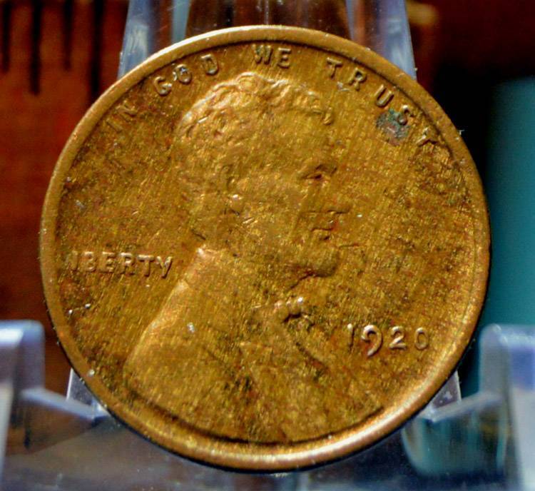 1920-Lincoln-Wheat-Cent-W/Woodgrain-Toning-For-Grading