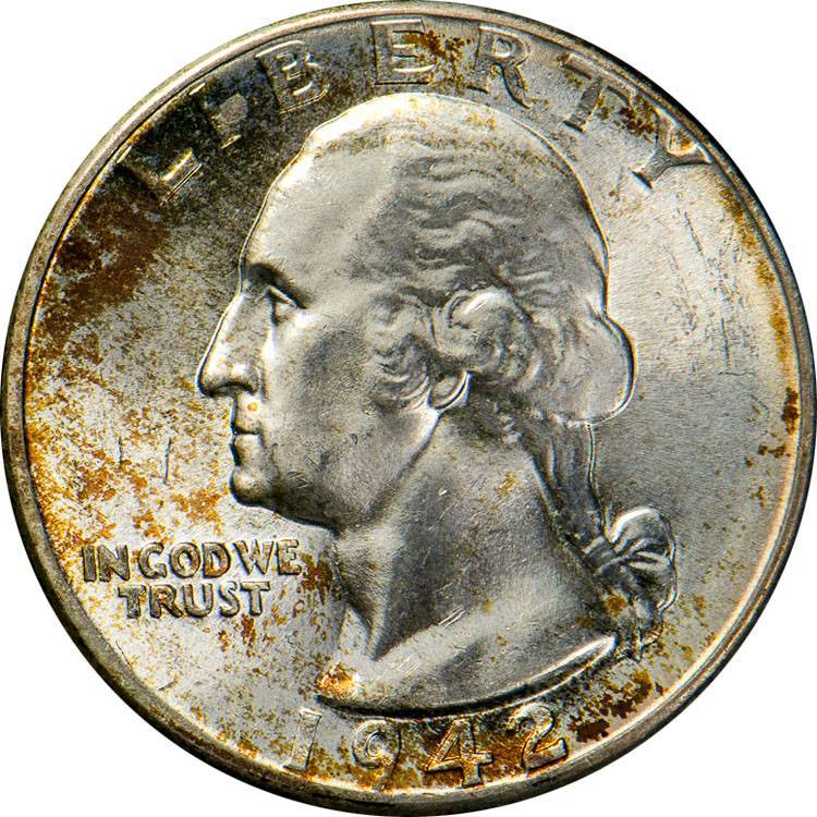 1942-Washington-Quarter-For-Grading,-Raw-Toner,-Nice-Coin