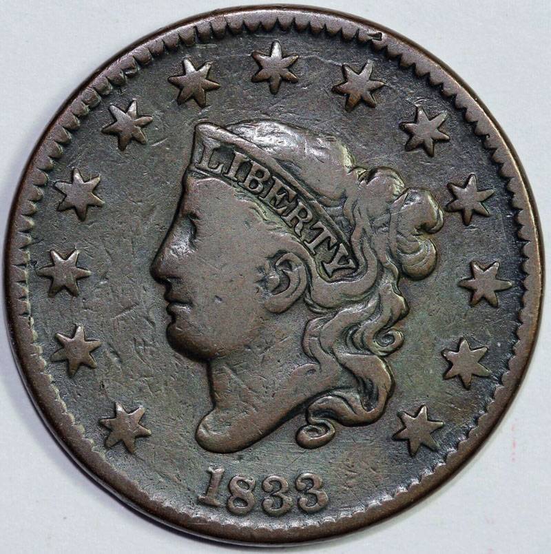 1833-Coronet-Head-Large-Cent-For-Grading