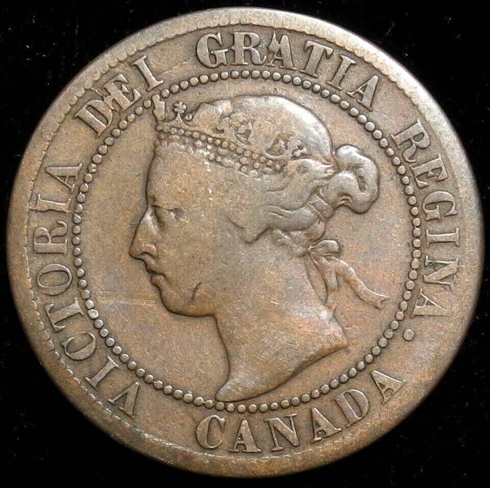 1895-Victoria-Large-Cent,-Cracked-And-Chipped-Obverse
