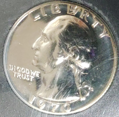 1970-S-25c-Washington-Quarter-Proof-Struck-Through-Glob-Of-Grease
