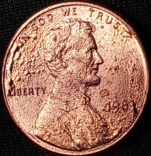 1983-P-Lincoln-Cent.-Most-Extreme-Plating-Blisters?