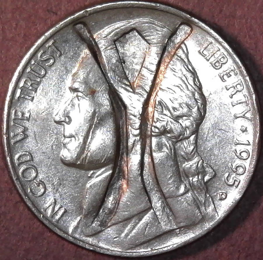 Off-Center-Double-Stike-With-Blank-Planchet?1995-Nickle
