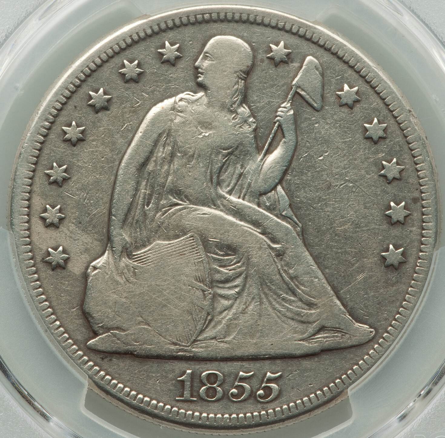 1855-Seated-Liberty-$1-PCGS:-A-Dickensian-Tragedy-Of-Surfaces