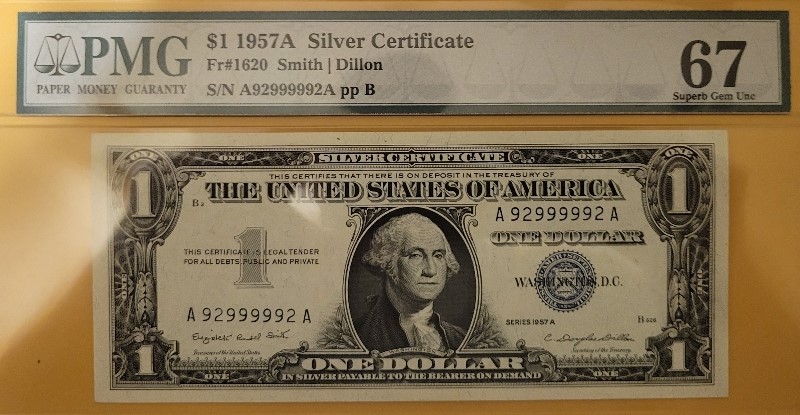 1957A-PMG-67-Graded-Silver-Certificate-Value