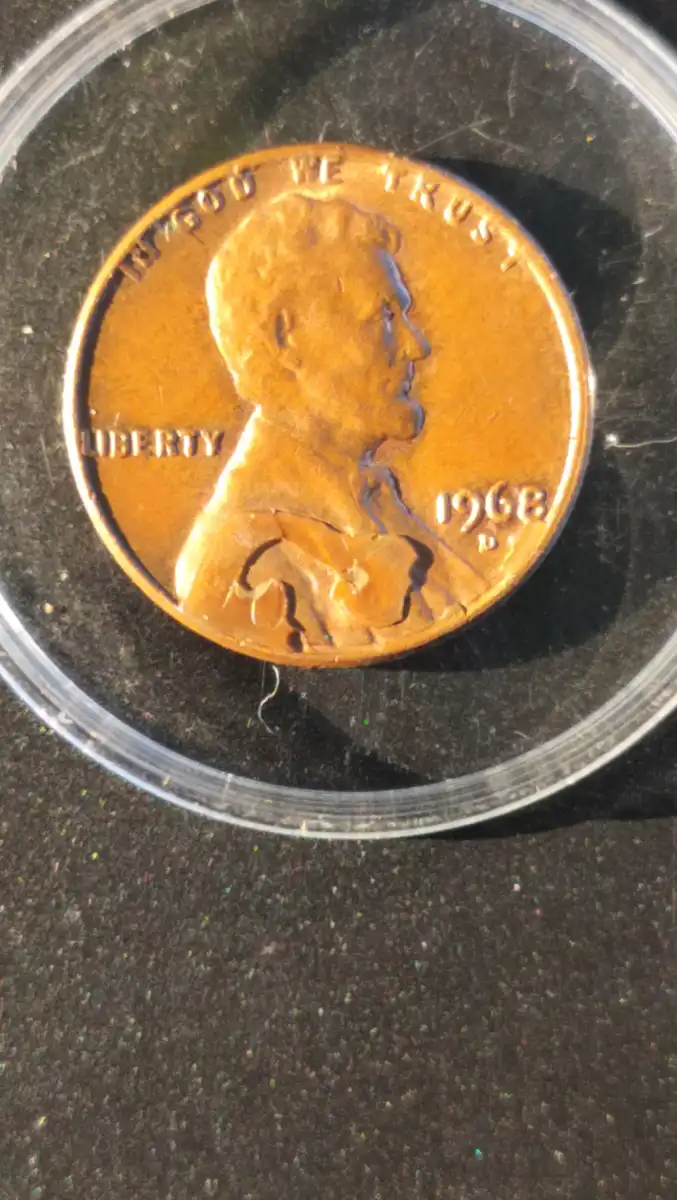 1968--D-Penny-Struck-Thru-Something-On-Obverse-And-Reverse