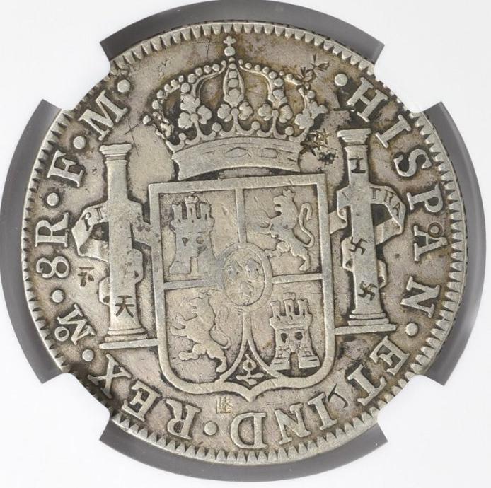 1799-8-Reales-Coin-With-Lots-Of-Counterstamps