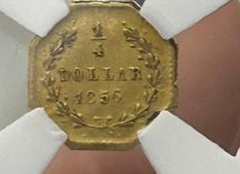 1856-Octagonal-Liberty-25-Cents-Bg-111-MS-62-Thoughts-Please