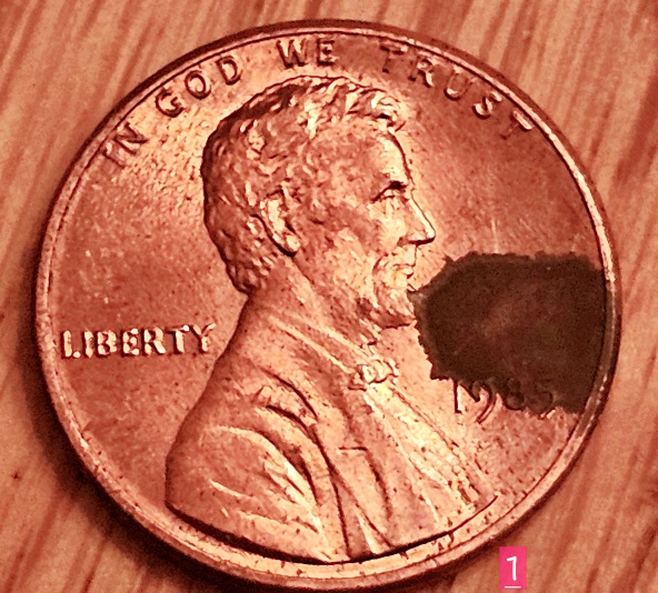 1985-D-Penny-DDOninngod-We-Trust,-Odd-Stain-See-It-On-Other-Pennies-On-Line