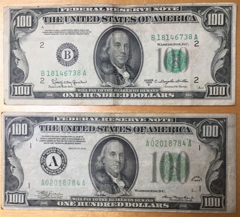 1934-&-1950-$100-Bills