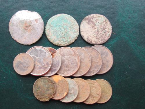 2-Large-Coppers,-Silver-Guild-Button....but-No-Quota