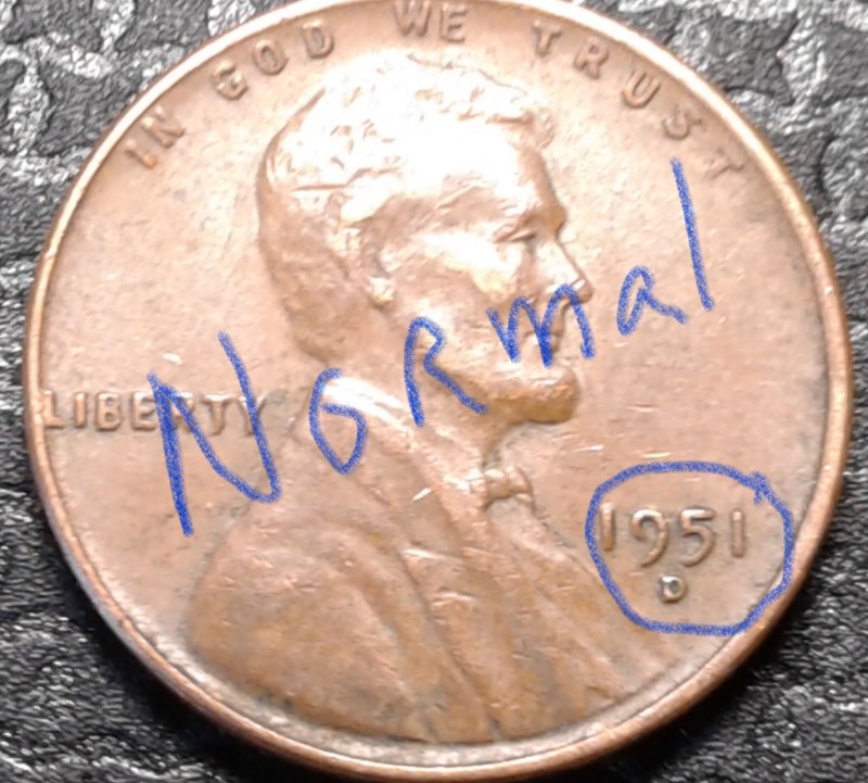 1951-D--Lincoln-Wheat-Penny;-Obverse-Mint-Mark-Misplacement