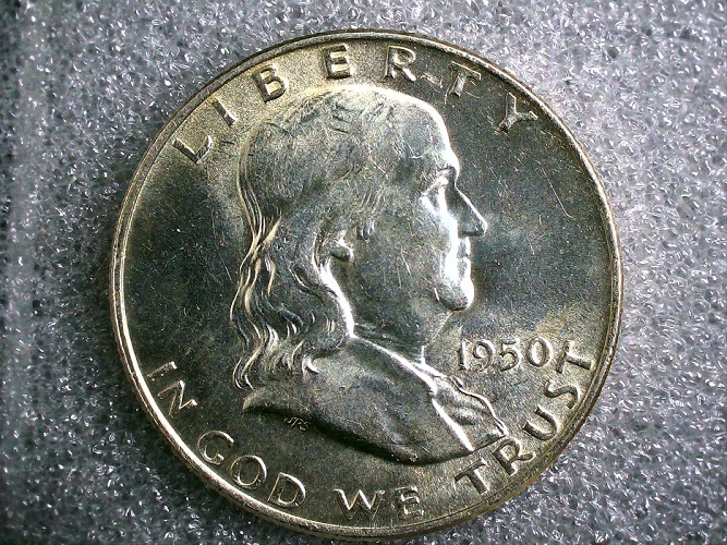 1950-D--Franklin-Half-Dollar--Planchet-Flaw-Or-PMD?