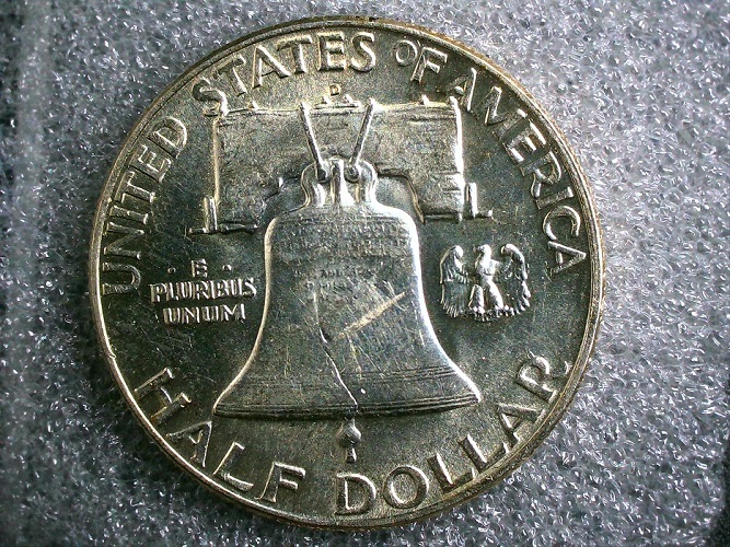 1950-D--Franklin-Half-Dollar--Planchet-Flaw-Or-PMD?