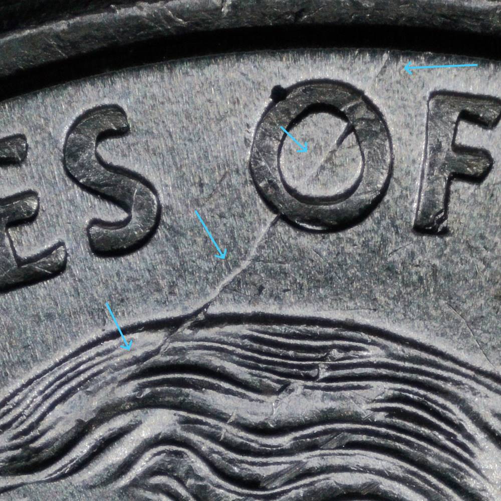 1999-Delaware-Quarter:-Another-Spitting-Horse-Spike-Head-W/-Additional-Crack