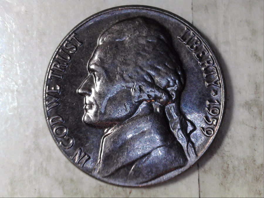 1959-P-Jefferson-Nickel--->-Blue-Almost-Black-Color?