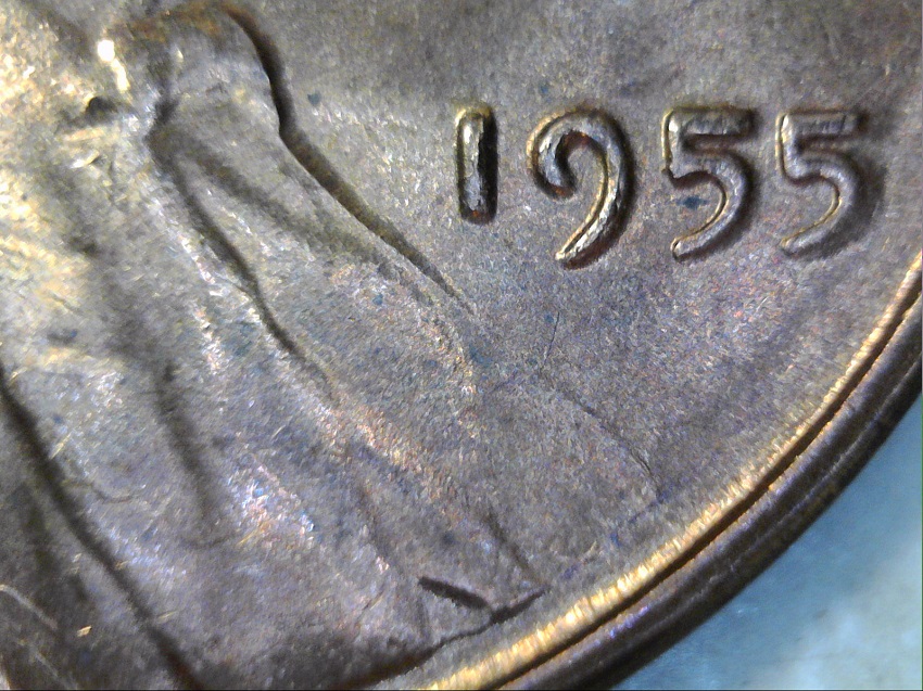 1955-P-BU-Wheat-RIDB-Pitd-Skull-Crack-Vest-Crack-Wow!