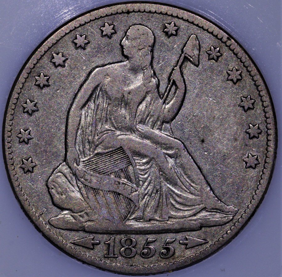 1855-O-Seated-Liberty-Half-Breen-4861-Old-PCI-Label