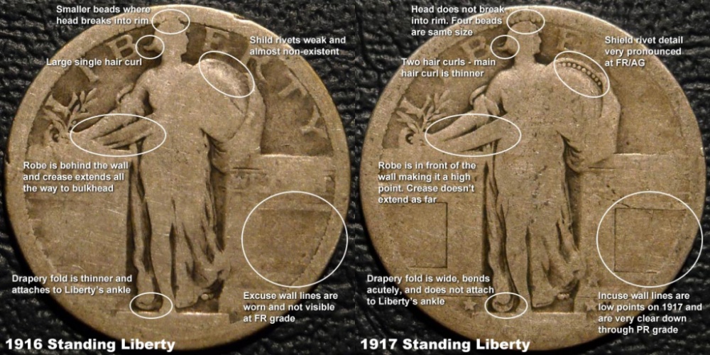 1916-Vs-1917-,-Standing-Liberty,-Type-1