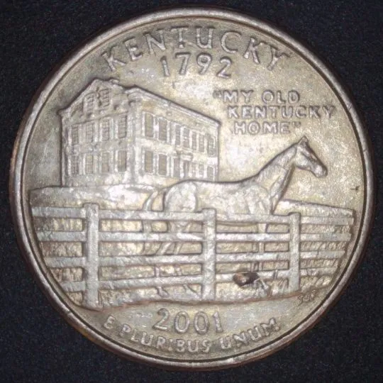 2001-P-KY-Quarter-/-Arching-Rim-To-Rim-Die-Crack-Aka-Pre-Cud