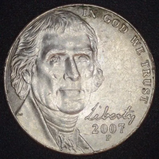 2007-P-Jefferson-Nickel-Trifecta-/-Die-Clash,-Struck-Through-Grease,-Ffd